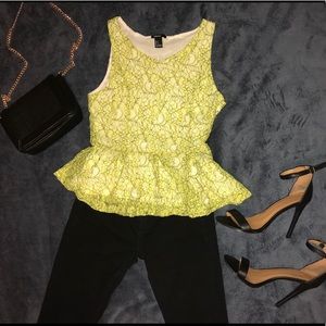 Yellow & Black Lace Peplum Top